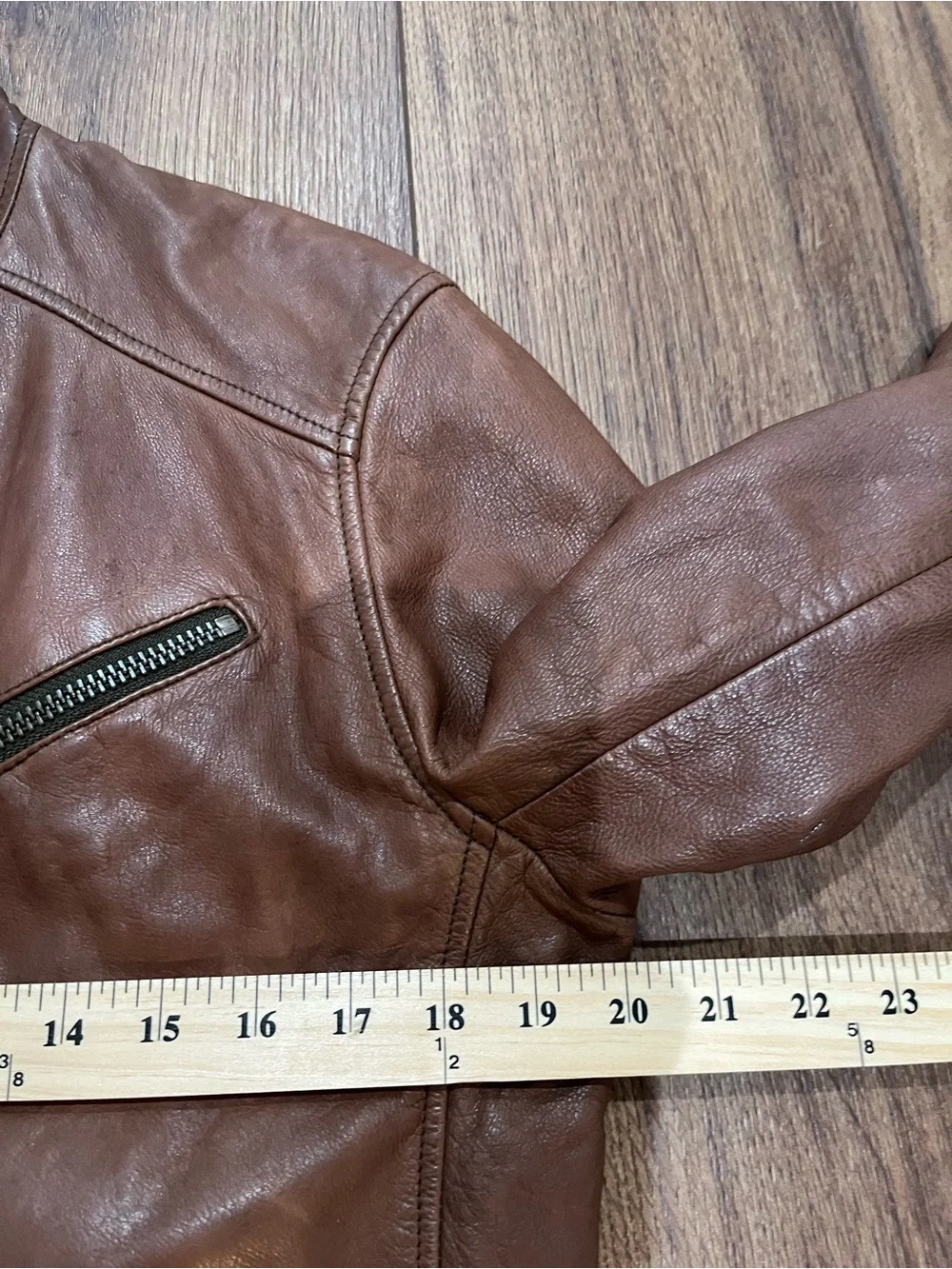 Hugo Boss Orange Julino Brown Leather Moto Jacket Mens 38R M Cafe Racer Full Zip